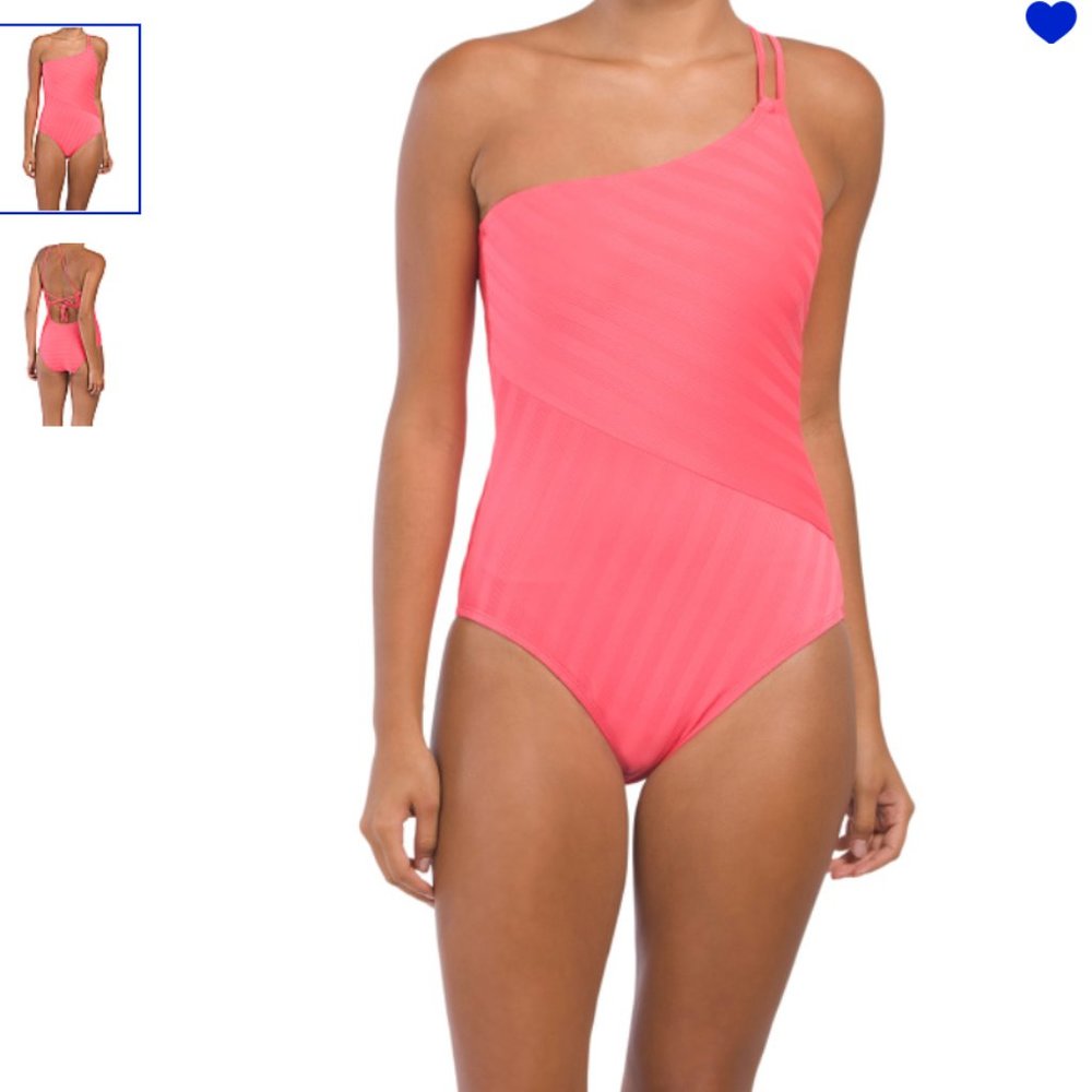 NEW LA BLANCA Linea Costa One Shoulder One-piece Swimsuit Women size 10  CORAL